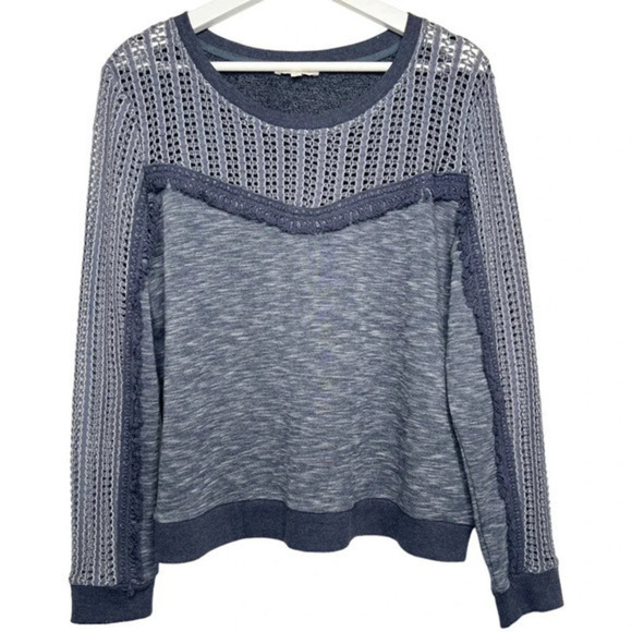 Skies Are Blue Contrast‎ Lace Knit Fringe Sweater Top Size Medium - Picture 2 of 9